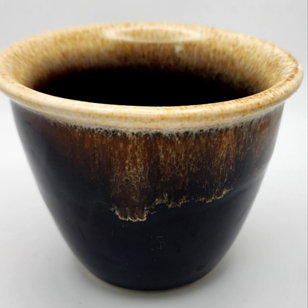 Vintage Brown Drip Glazed Pottery Custard Cup, Made In the USA